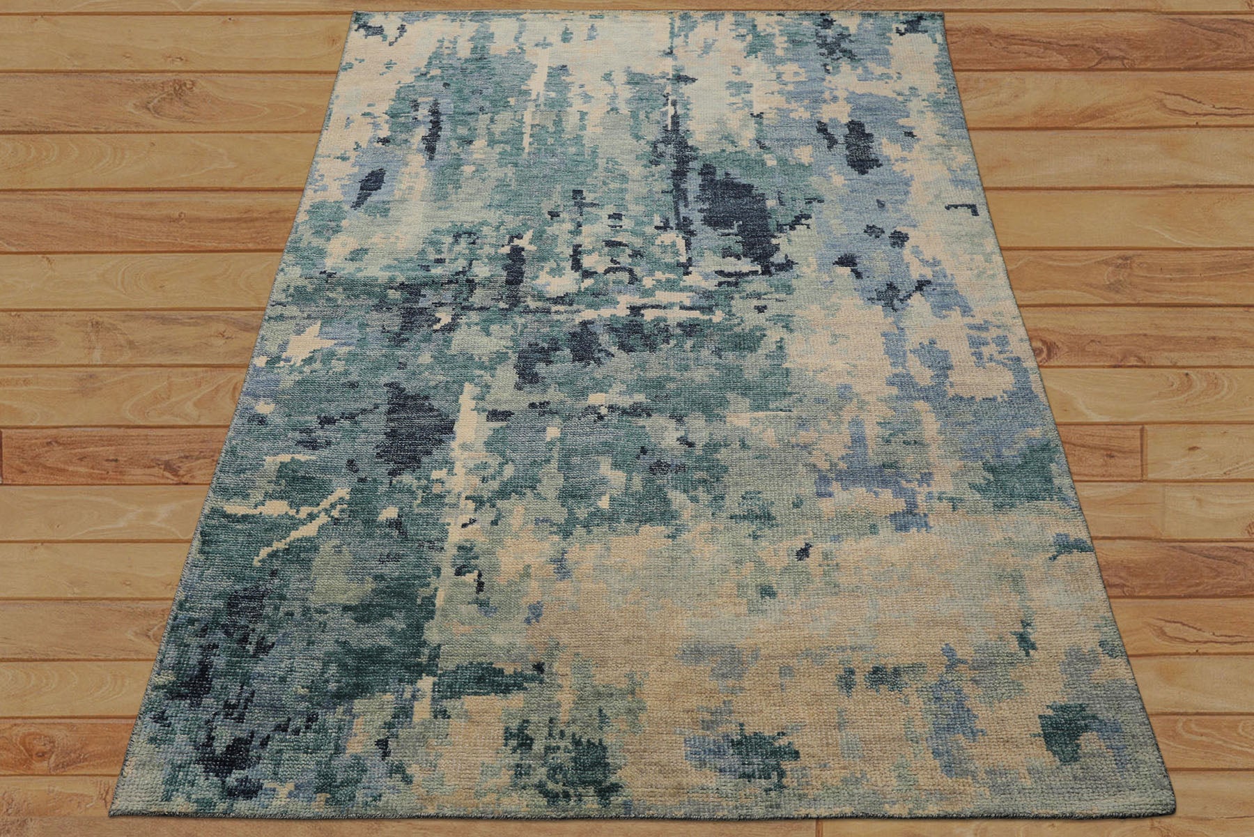 6x9 Beige, Mint, Blue Color Hand Knotted Oushak Wool Modern Oriental Rug