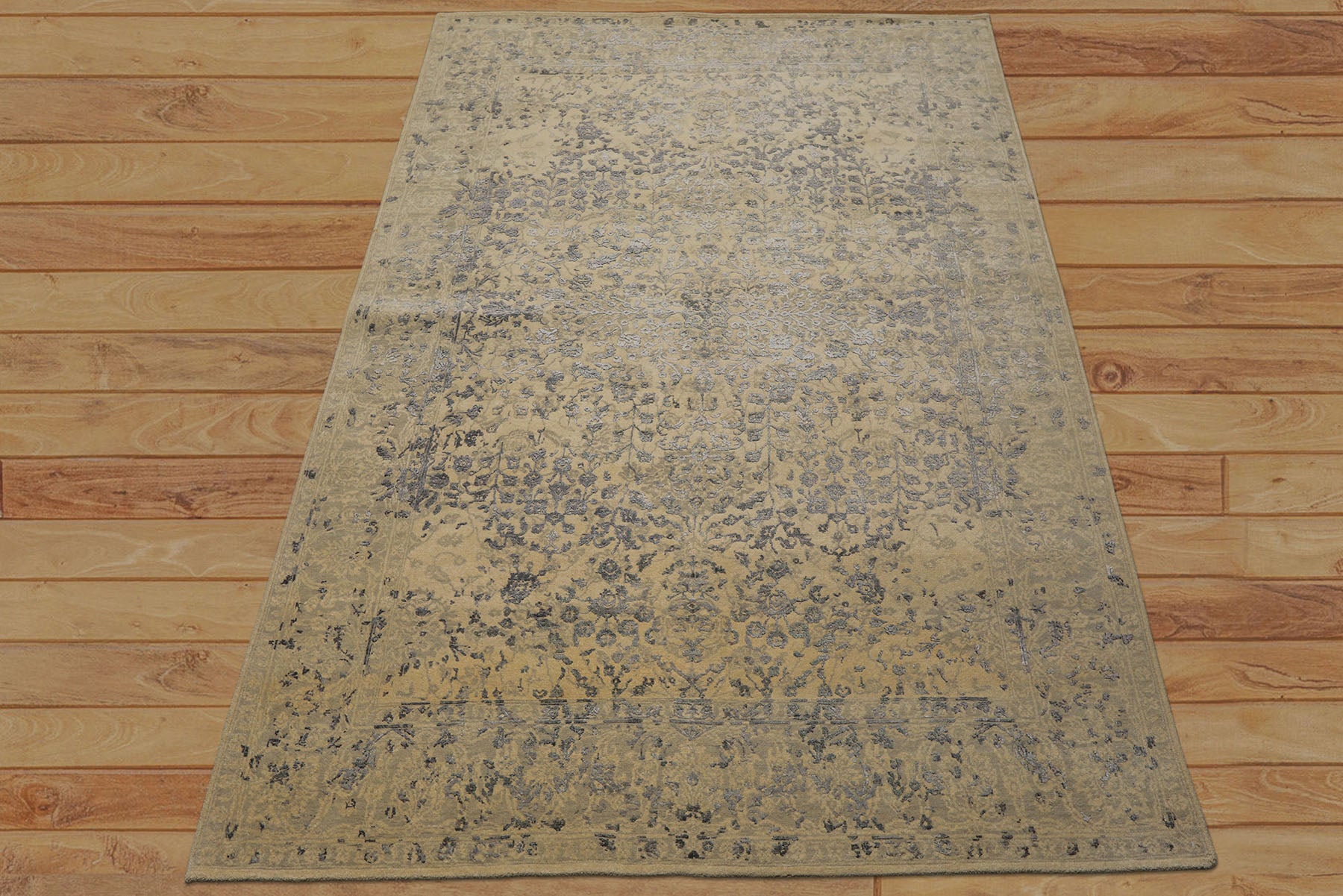 6x9 Beige, Gray, Color Hand Knotted Tibetan Bamboo Silk & Wool Transitional Oriental Rug