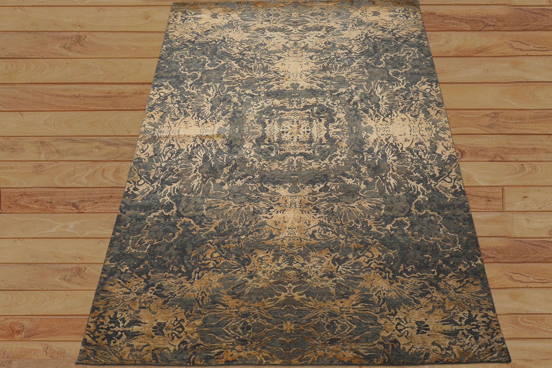 6x9 Gray, Slate, Caramel Color Hand Knotted Sherpa Bamboo Silk & Wool Modern Oriental Rug
