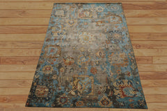 6x9 Brown, Turquoise, Beige Color Hand Knotted Oushak Wool Transitional Oriental Rug
