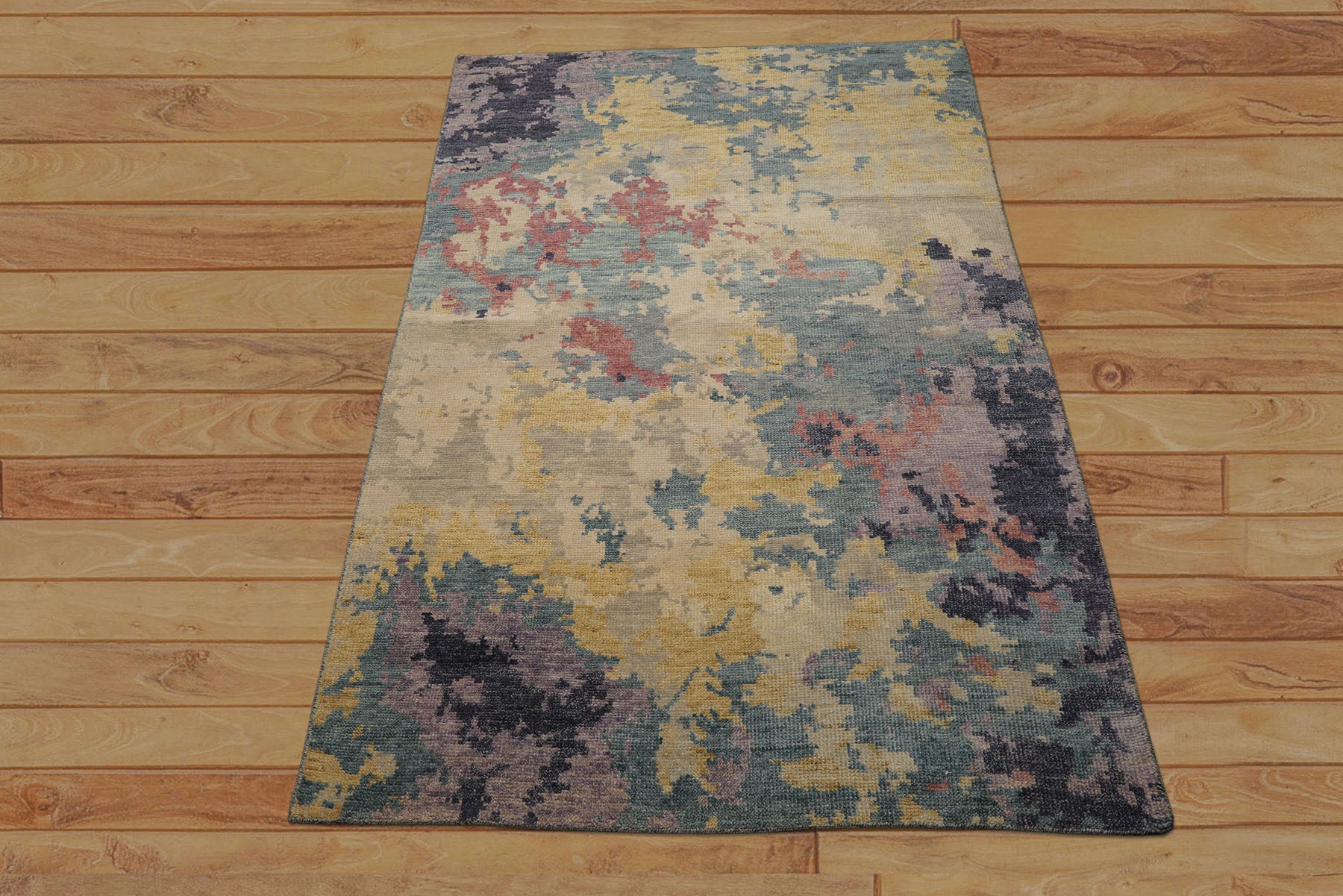 6x9 Beige, Turquoise, Rose Color Hand Knotted Oushak Wool Modern Oriental Rug