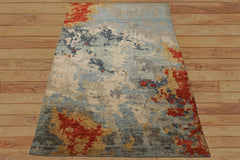 6x9 Beige, Aqua, Coral Color Hand Knotted Oushak Wool Modern Oriental Rug