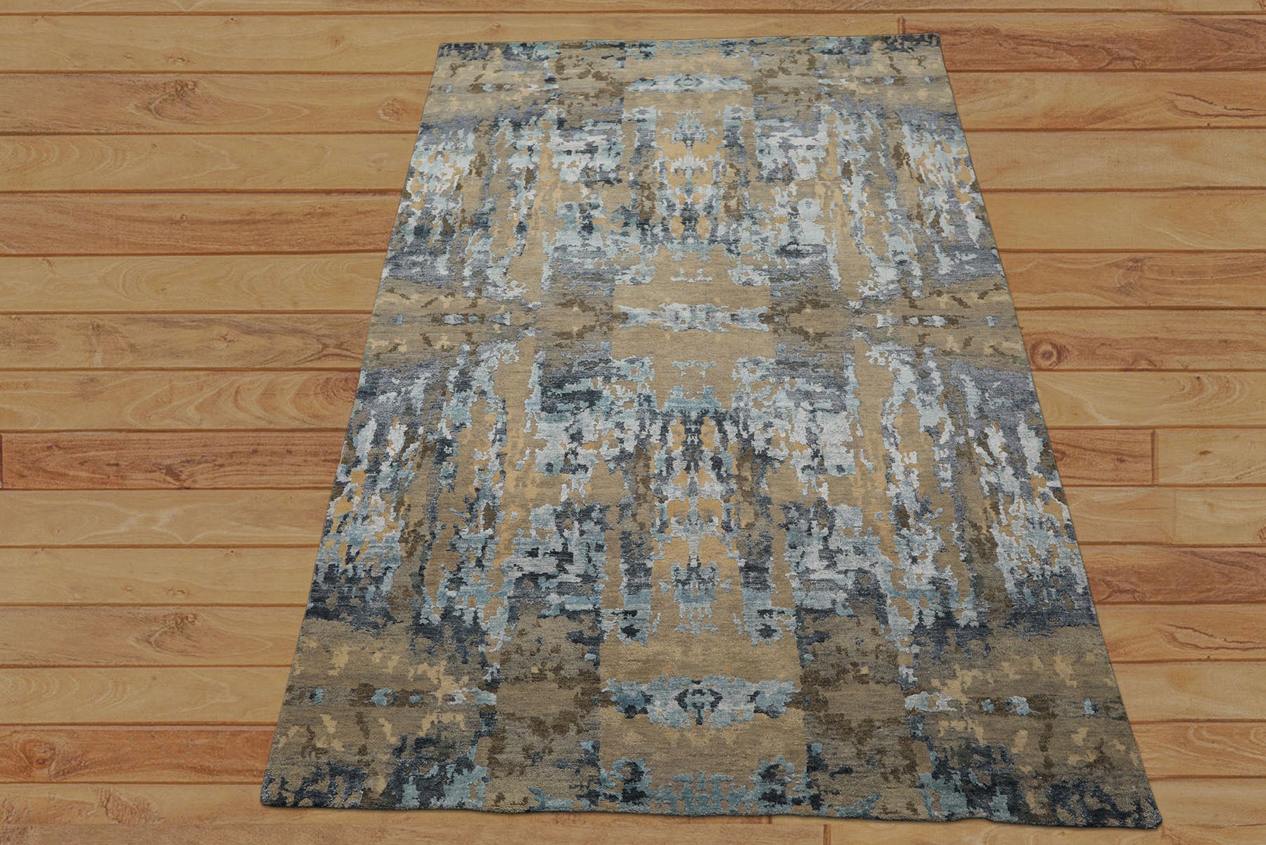 6x9 Gray, Blue, Brown Color Hand Knotted Sherpa Bamboo Silk & Wool Modern Oriental Rug