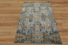 6x9 Gray, Blue, Brown Color Hand Knotted Sherpa Bamboo Silk & Wool Modern Oriental Rug