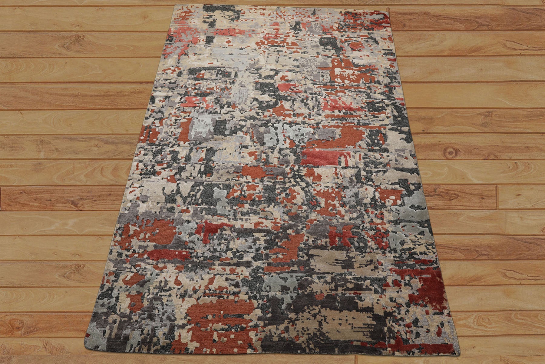 6x9 Beige, Rose, Charcoal Color Hand Knotted Sherpa Bamboo Silk & Wool Modern Oriental Rug