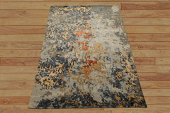 6x9 Gray, Gold, Blue Color Hand Knotted Sherpa Bamboo Silk & Wool Modern Oriental Rug