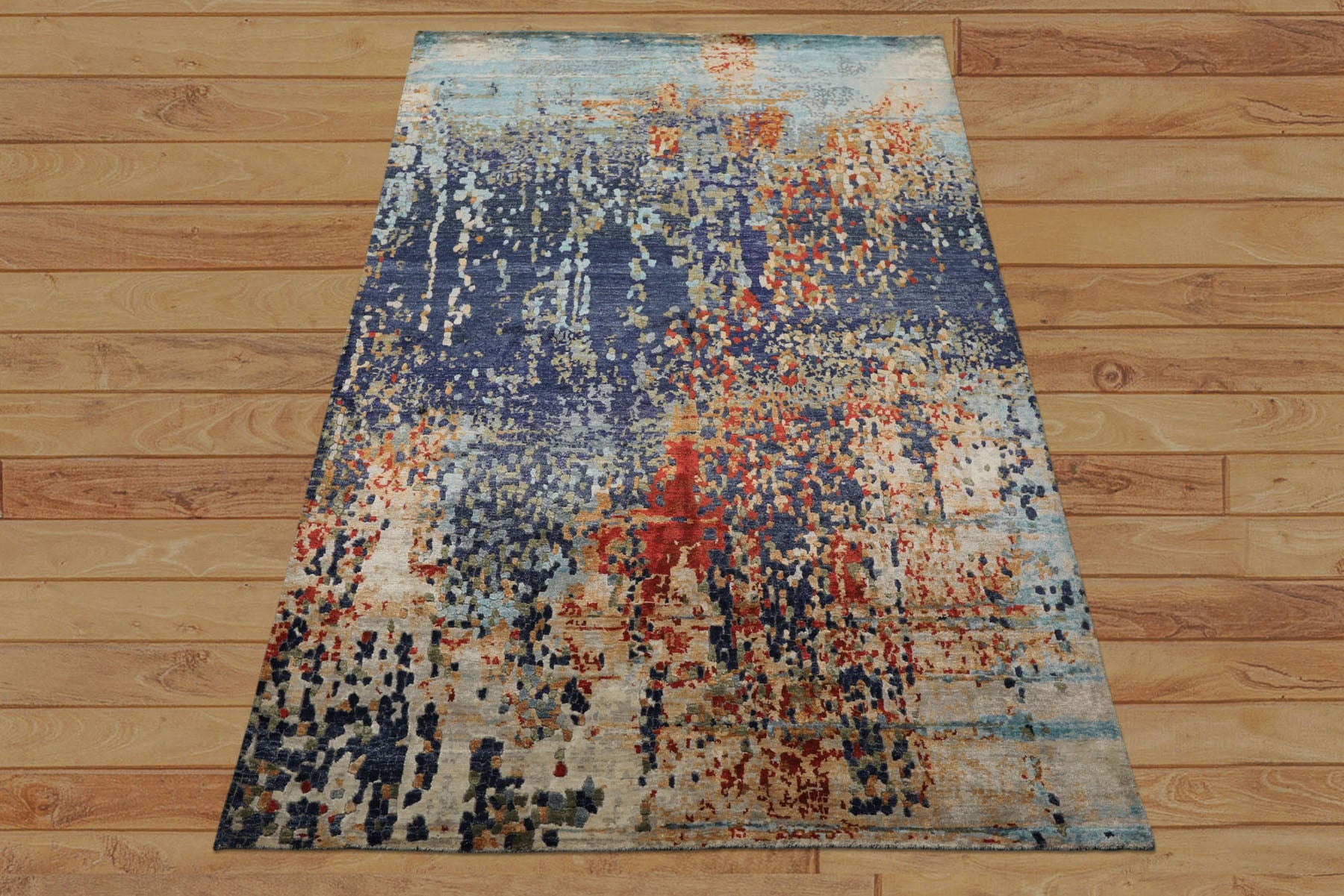 6x9 Navy, Burnt Orange, Sage Color Hand Loomed Sherpa Bamboo Silk Modern Oriental Rug