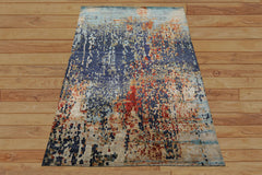 6x9 Navy, Burnt Orange, Sage Color Hand Loomed Sherpa Bamboo Silk Modern Oriental Rug