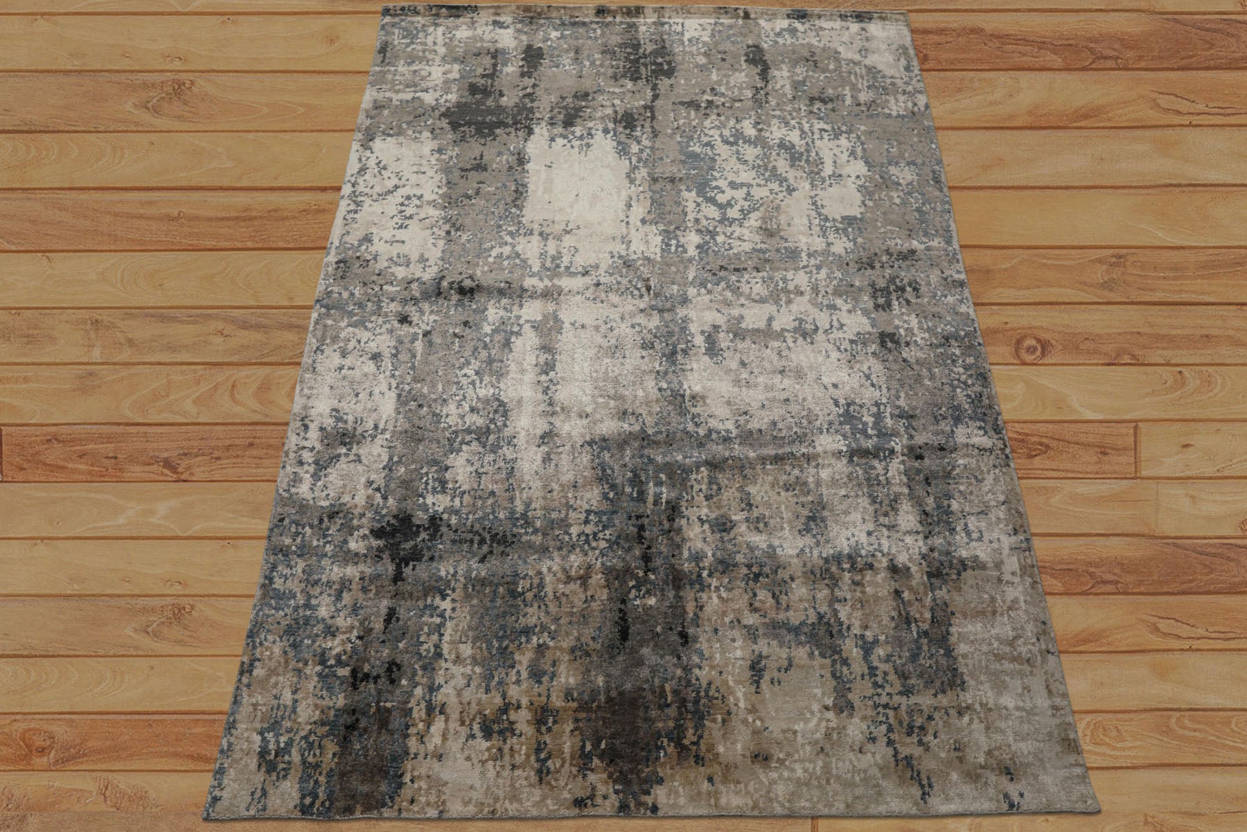 6x9 Beige, Taupe, Blue Color Hand Knotted Sherpa Bamboo Silk Modern Oriental Rug