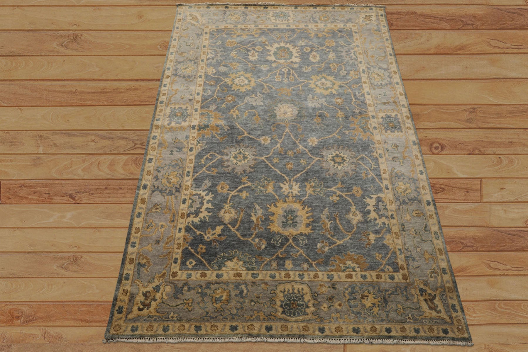 6x9 Slate, Blue, Gray Color Hand Knotted Oushak Wool Traditional Oriental Rug