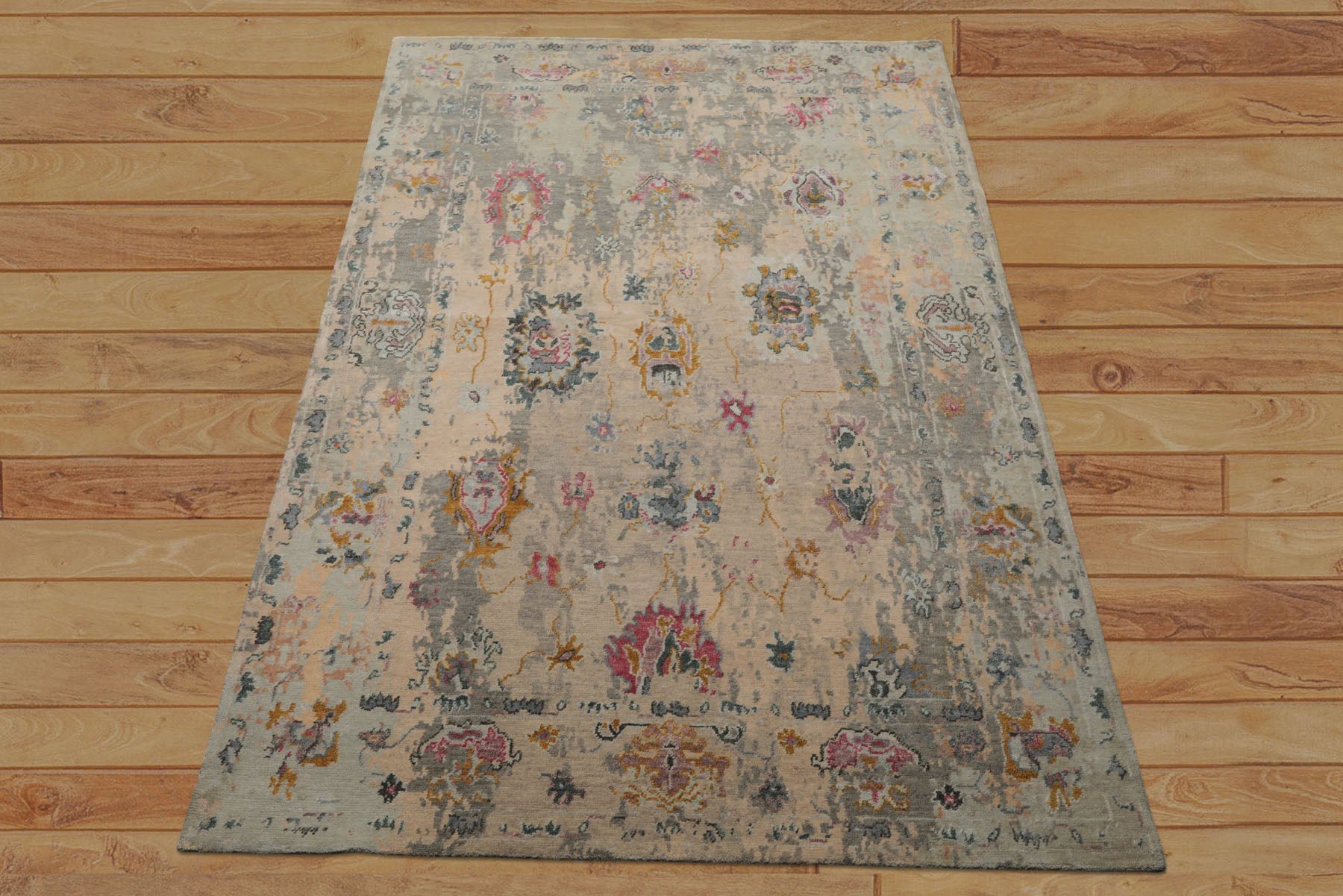 6x9 Taupe, Beige, Gray Color Hand Knotted Sherpa Wool & Bamboo Silk  Oriental Rug