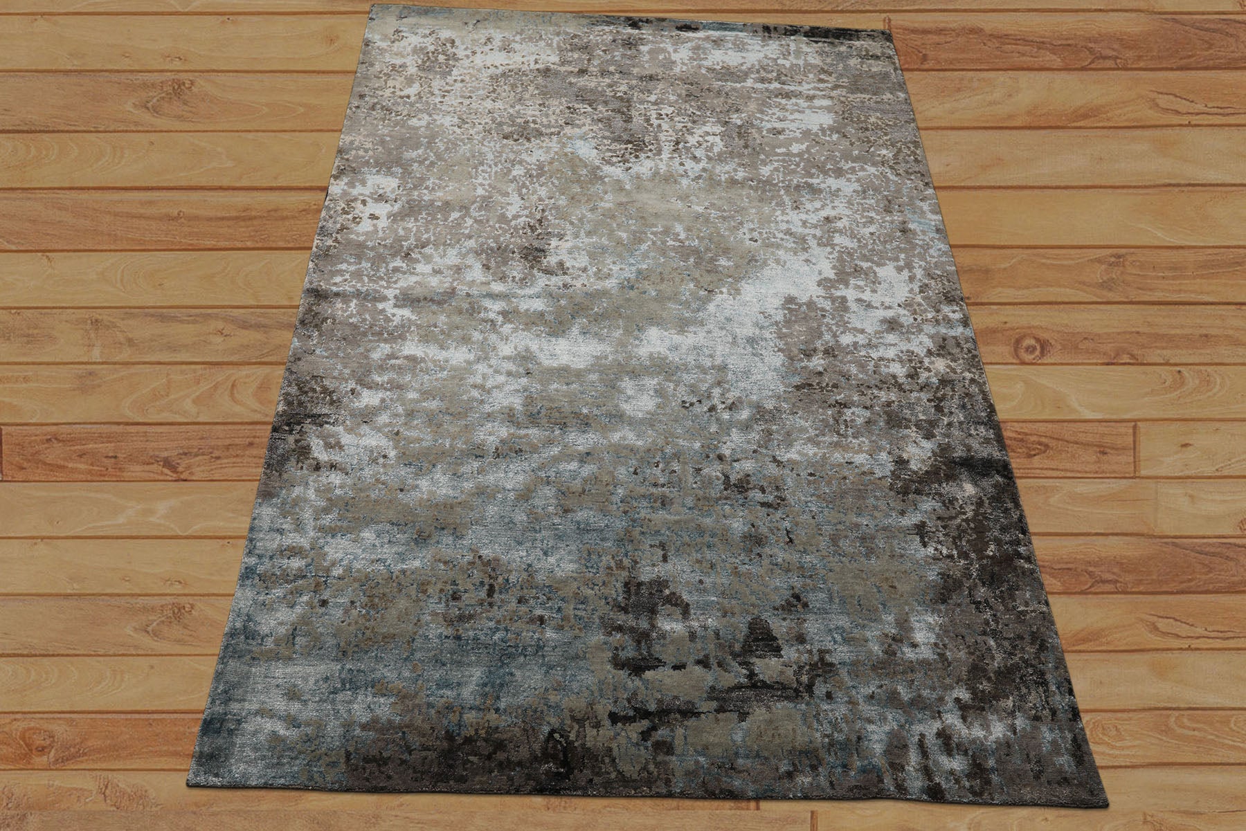 6x9 Gray, Aqua, Brown Color Hand Knotted Sherpa Wool & Bamboo Silk Modern Oriental Rug