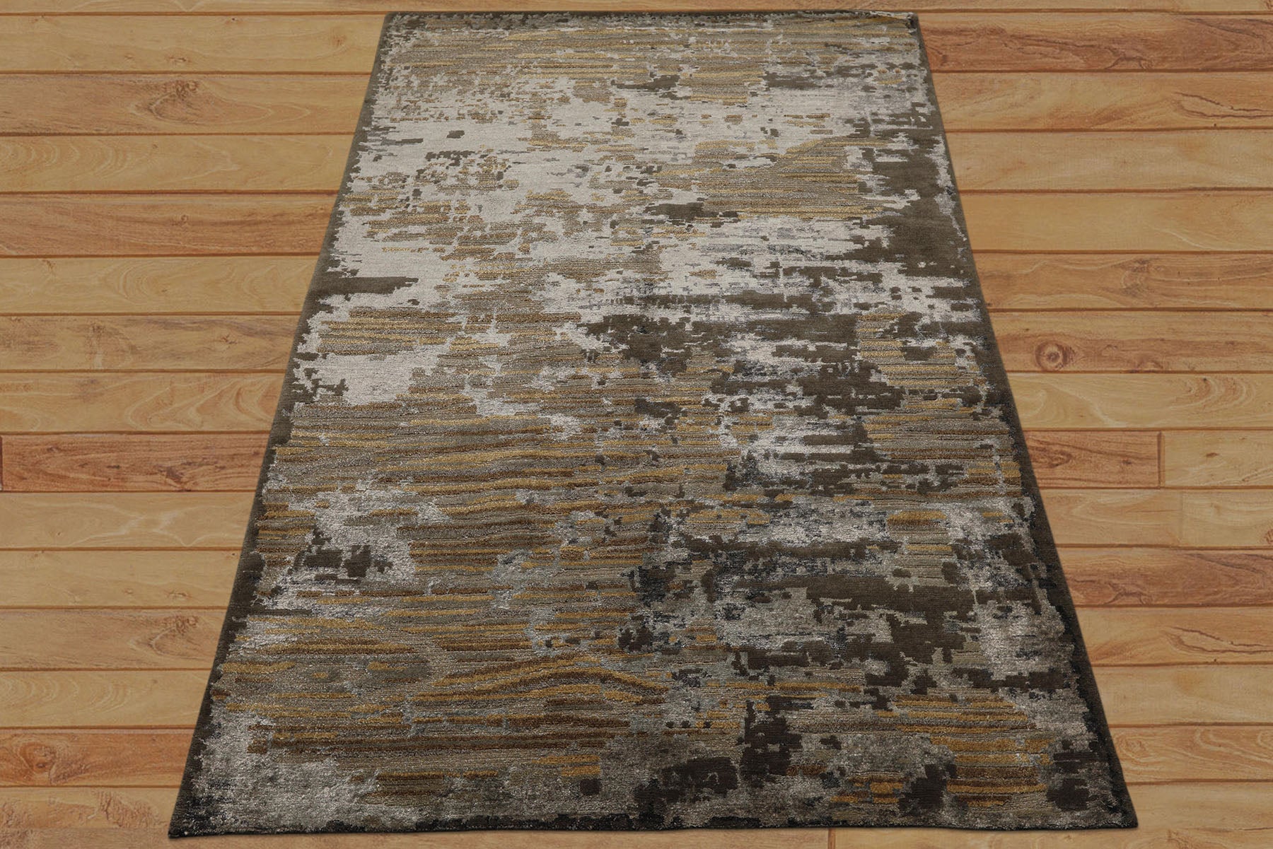 6x9 Brown, Silver, Gold Color Hand Knotted Sherpa Wool & Bamboo Silk Modern Oriental Rug