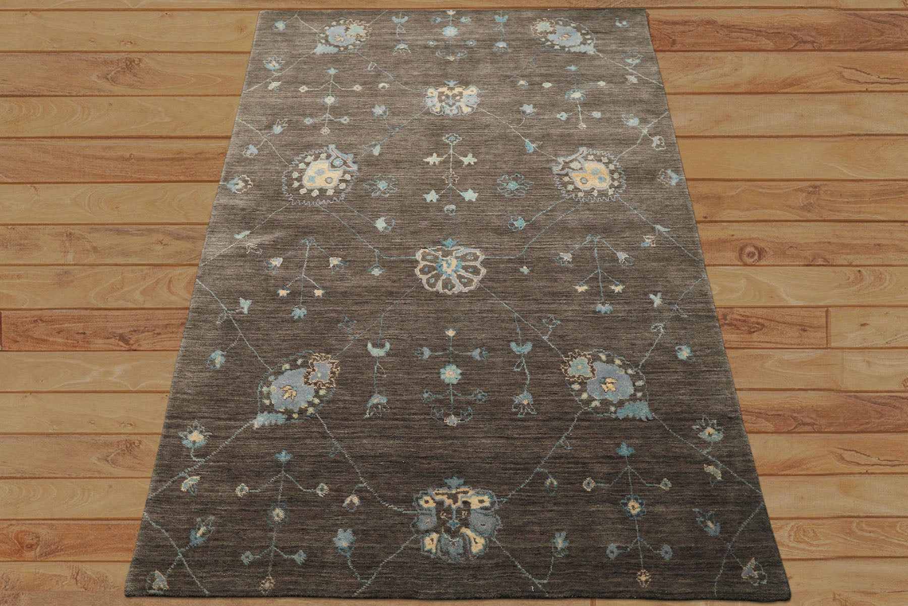 5x8 Gray, Ivory, Turquoise Color Hand Loomed Tibetan Wool Modern Oriental Rug