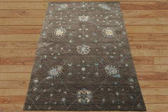 5x8 Gray, Ivory, Turquoise Color Hand Loomed Tibetan Wool Modern Oriental Rug