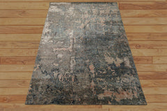 6x9 Beige, Teal, Rose Color Hand Knotted Sherpa Wool & Bamboo Silk Modern Oriental Rug