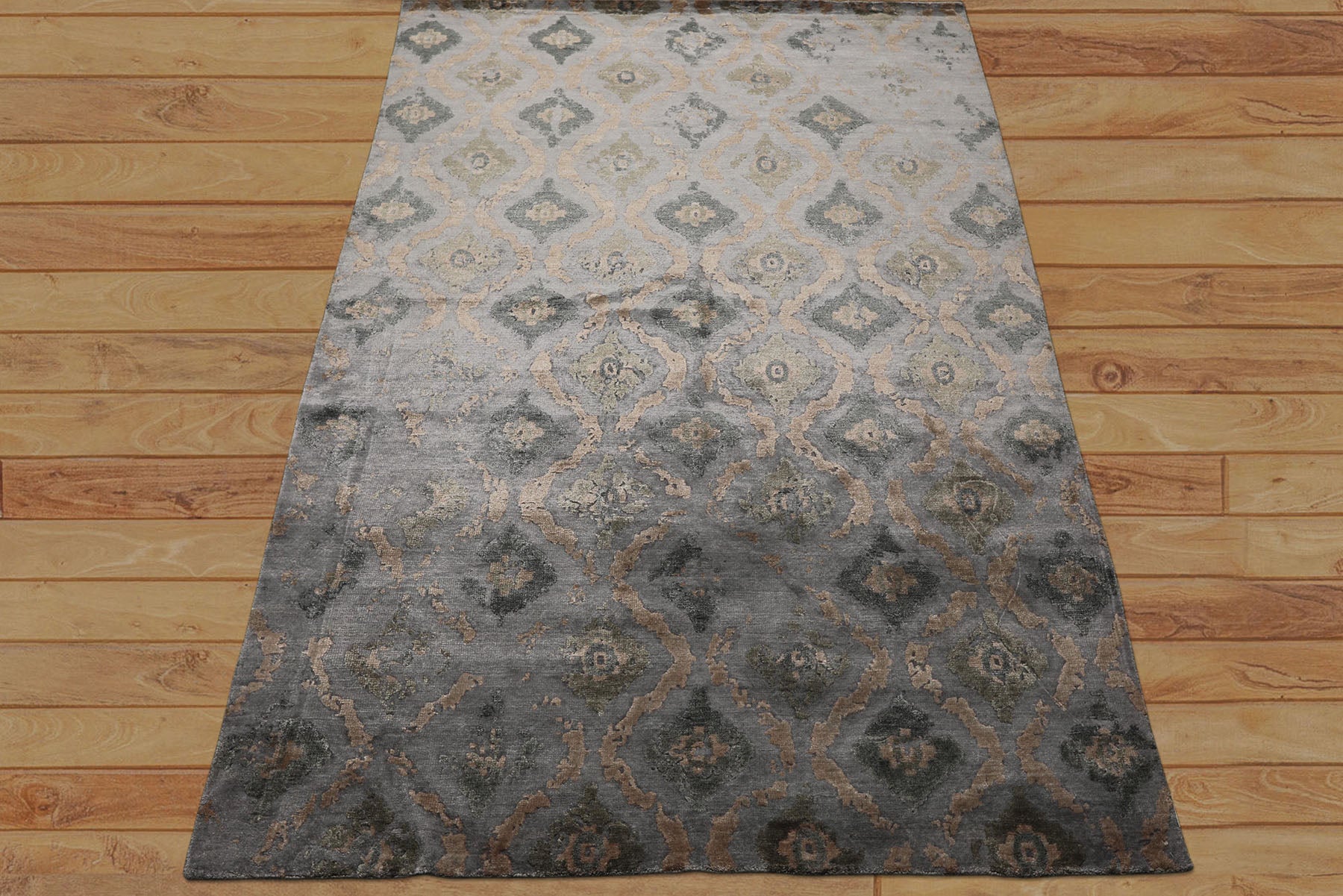 6x9 Silver, Gray, Tan Color Hand Knotted Tibetan Bamboo Silk Modern Oriental Rug