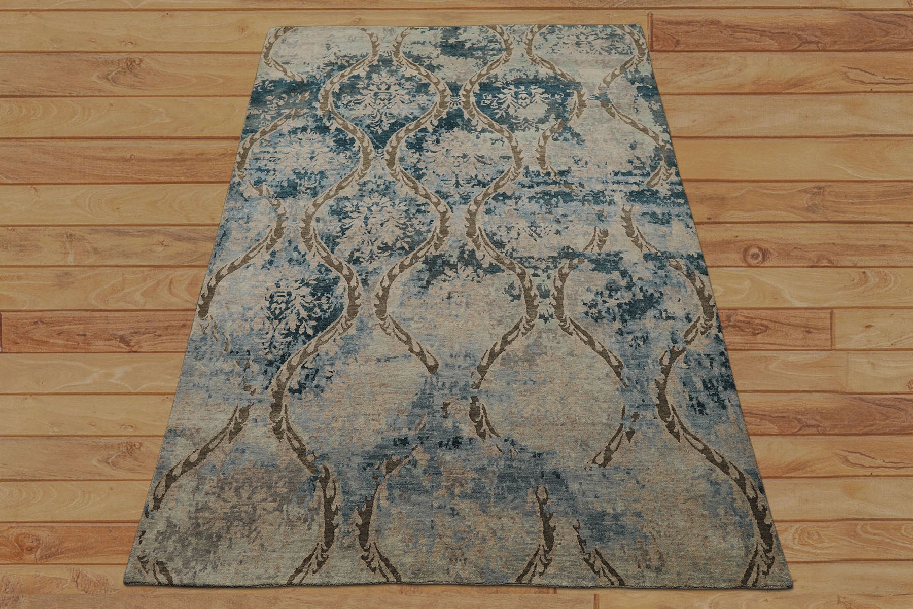 6x9 Gray, Brown, Navy Color Hand Knotted Tibetan Wool Modern Oriental Rug