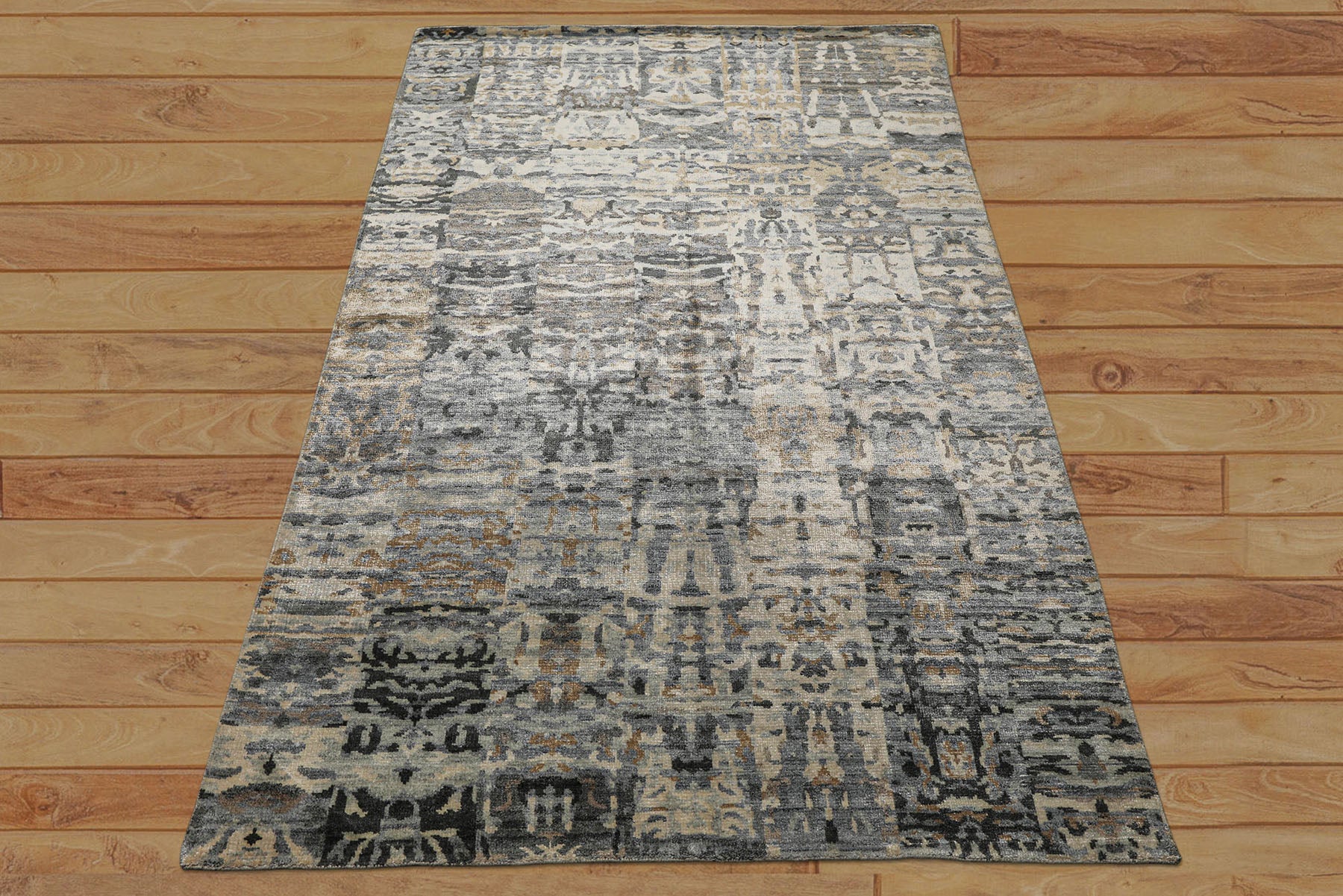 6x9 Gray, Beige, Slate Color Hand Loomed Sherpa Bamboo Silk Modern Oriental Rug