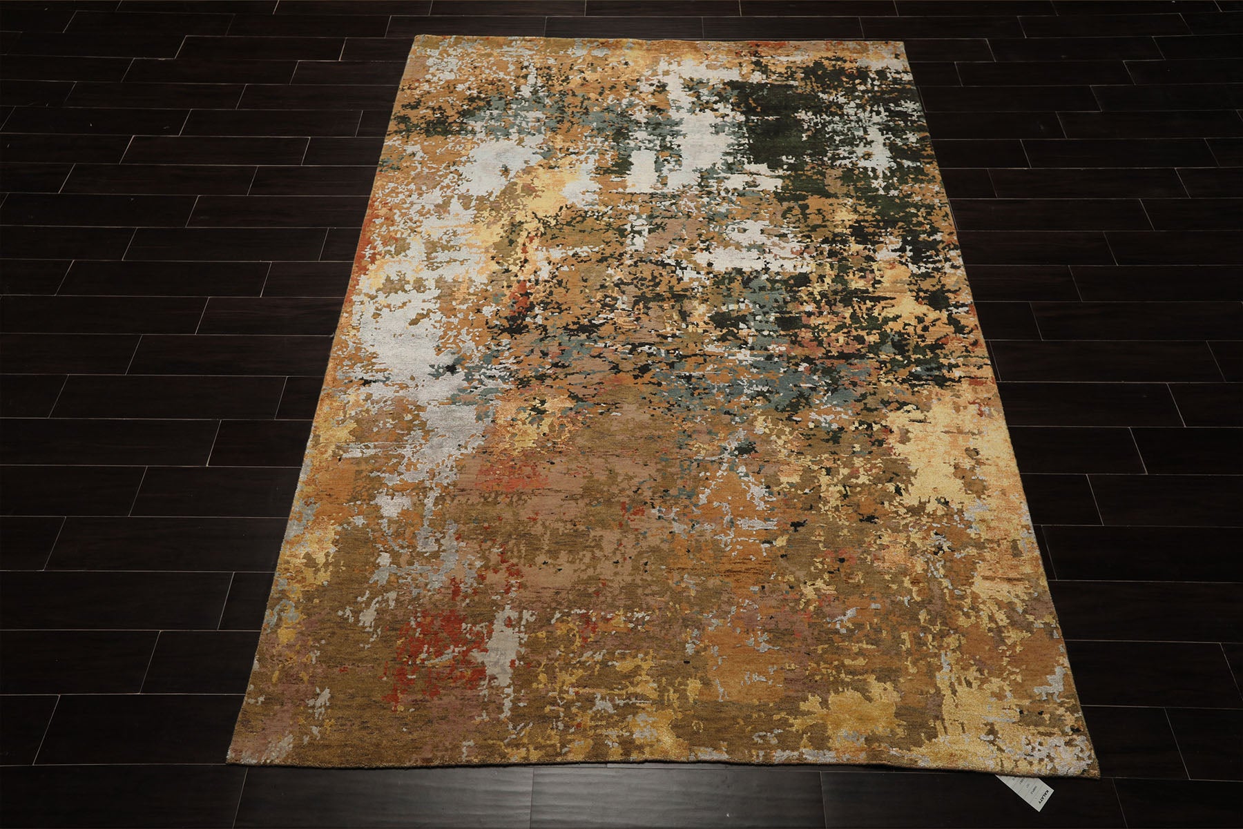 6x9 Peach, Charcoal, Green Color Hand Knotted Sherpa Wool & Bamboo Silk Modern Oriental Rug