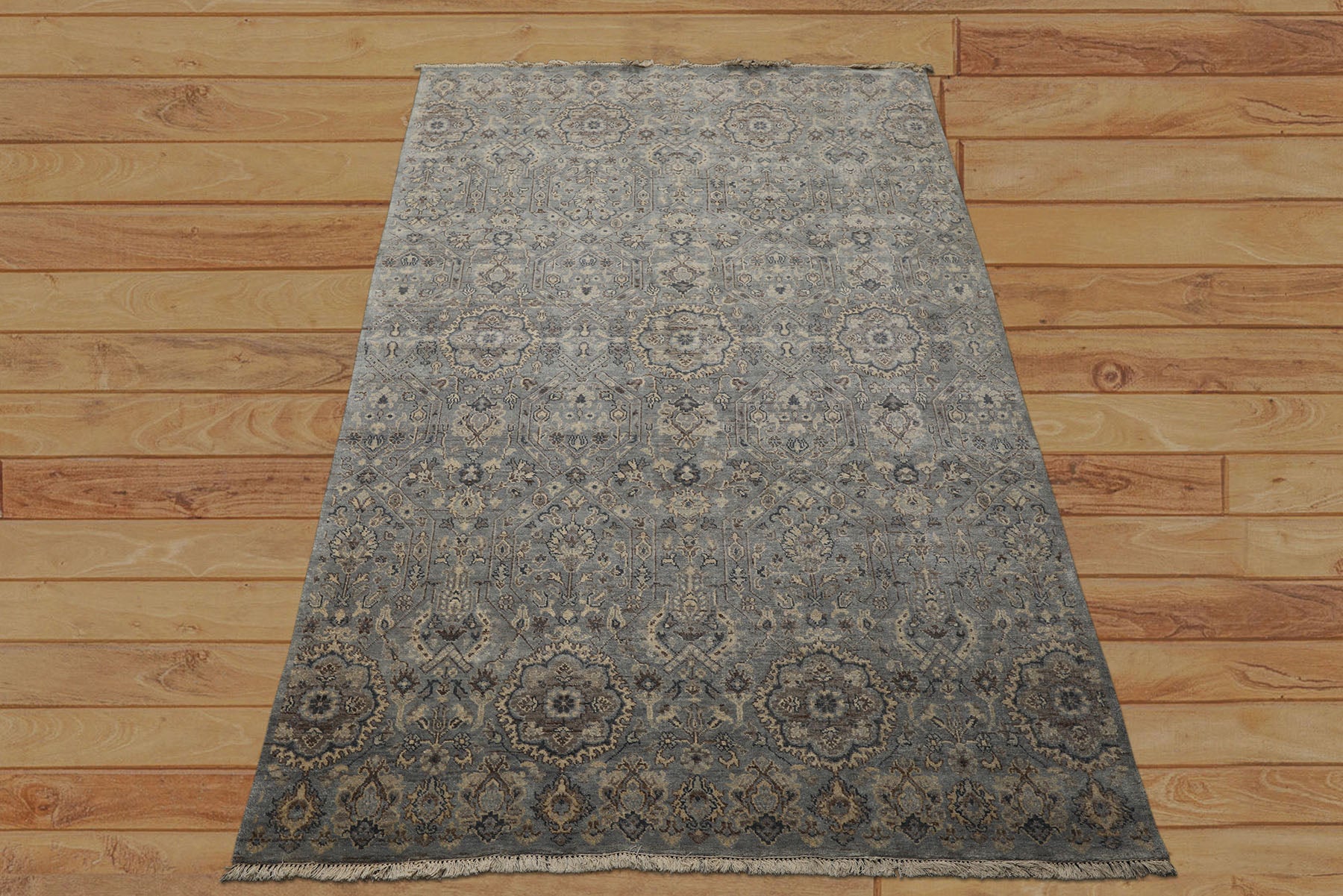 6x9 Blue, Brown, Ivory Color Hand Knotted Agra Wool Traditional Oriental Rug