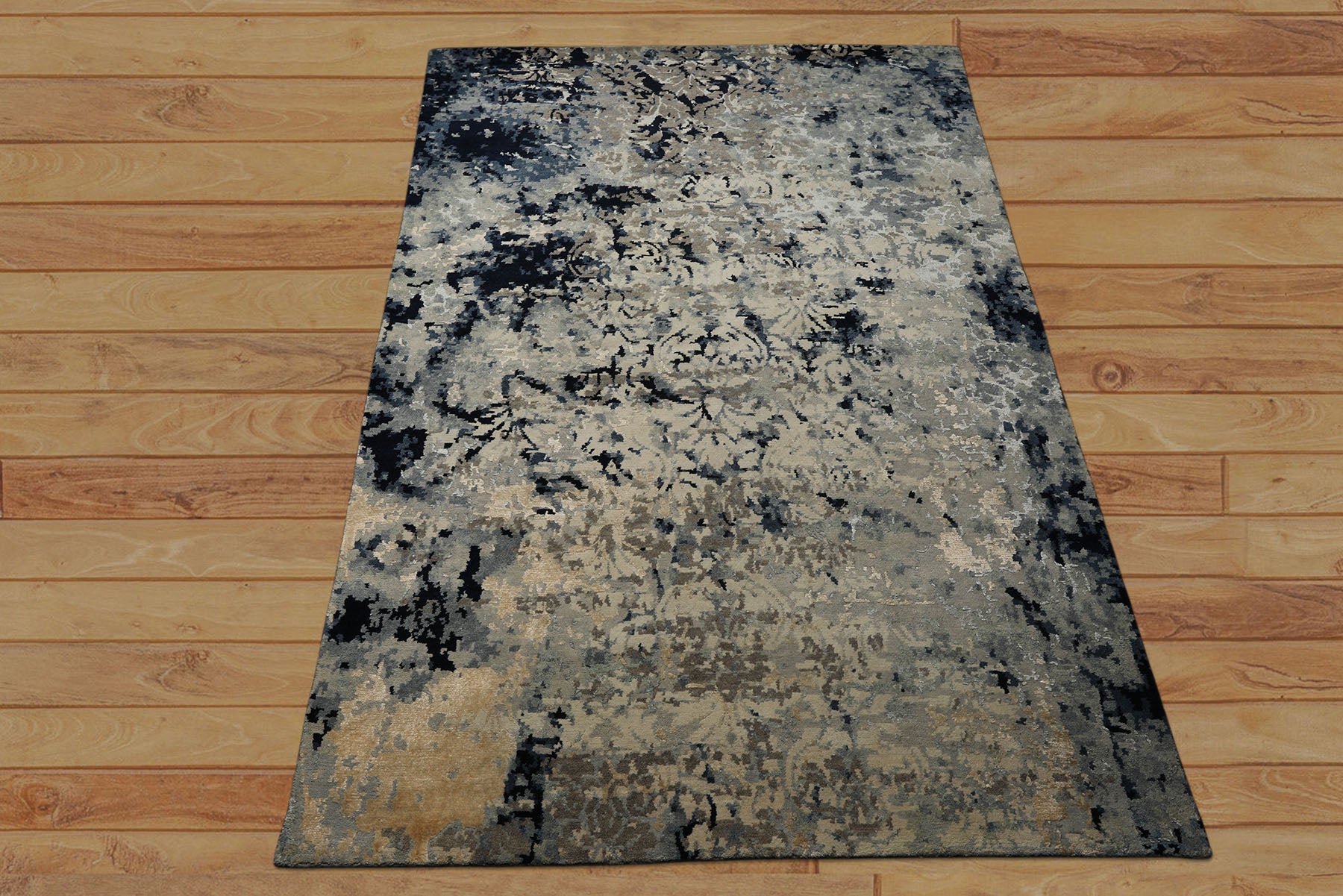 6x9 Gray, Beige, Blue Color Hand Knotted Sherpa Wool & Bamboo Silk Modern Oriental Rug