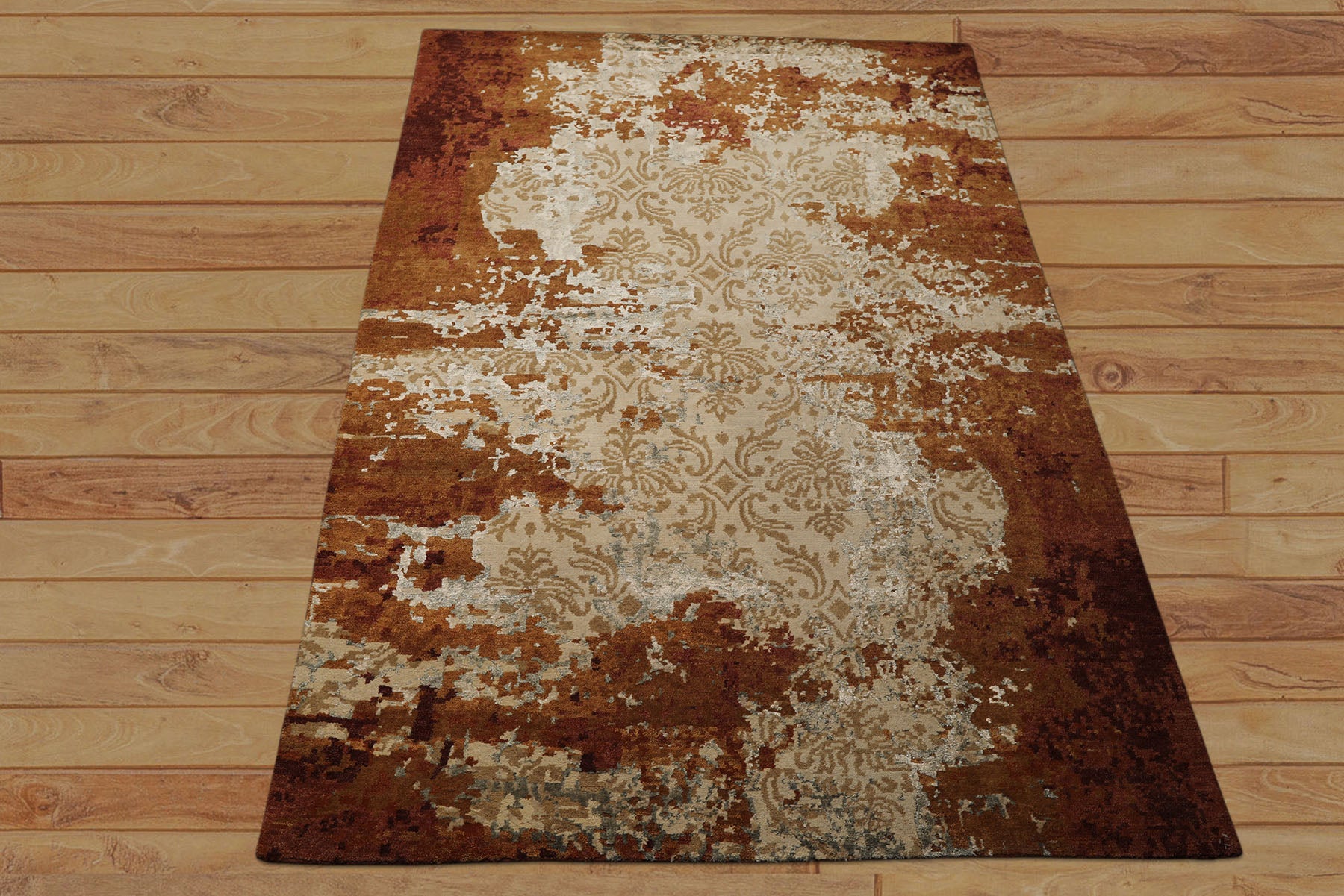 6x9 Brown, Rust, Gray Color Hand Knotted Sherpa Wool & Bamboo Silk Modern Oriental Rug