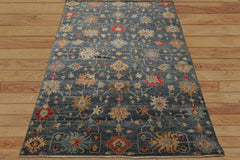 7x9 Navy, Gold, Coral Color Hand Knotted Oushak Wool Transitional Oriental Rug