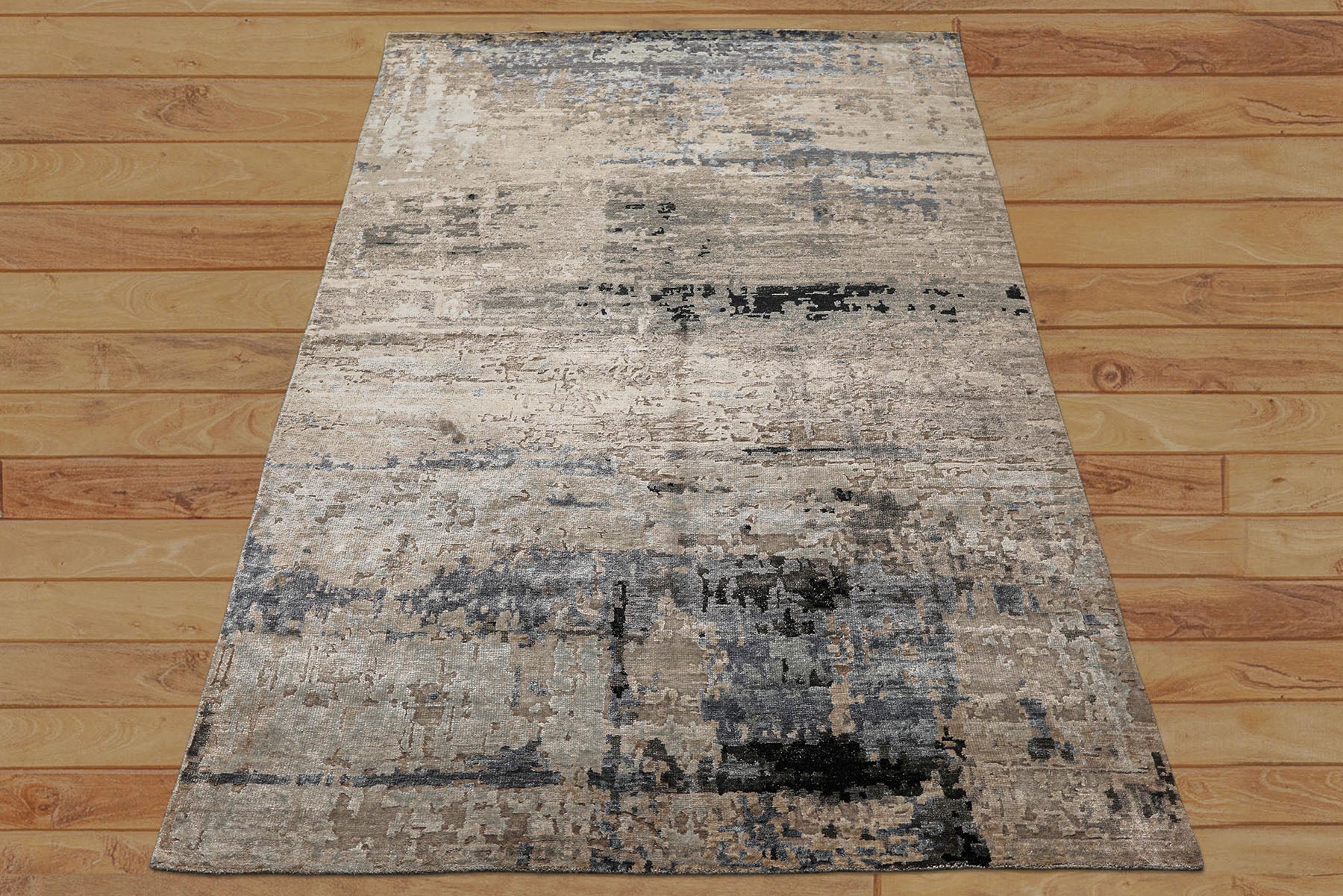 6x9 Beige, Taupe, Blue Color Hand Knotted Sherpa Bamboo Silk Modern Oriental Rug