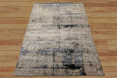 6x9 Beige, Taupe, Blue Color Hand Knotted Sherpa Bamboo Silk Modern Oriental Rug