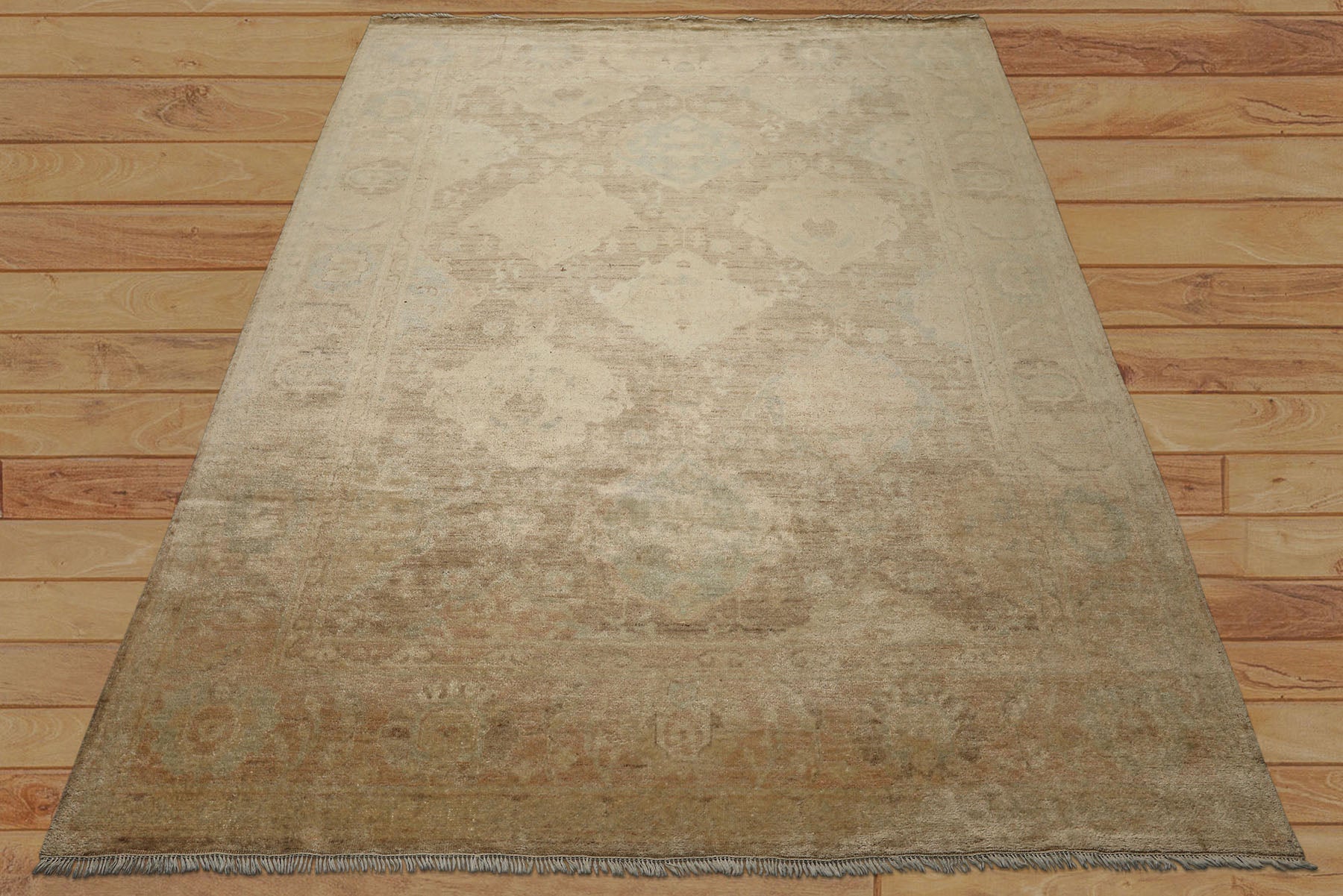 8x10 Beige, Brown, Celadon Gold Color Hand Knotted Oushak Wool Traditional Oriental Rug
