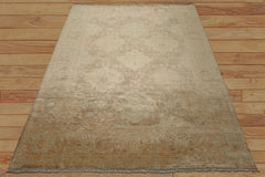 8x10 Beige, Brown, Celadon Gold Color Hand Knotted Oushak Wool Traditional Oriental Rug
