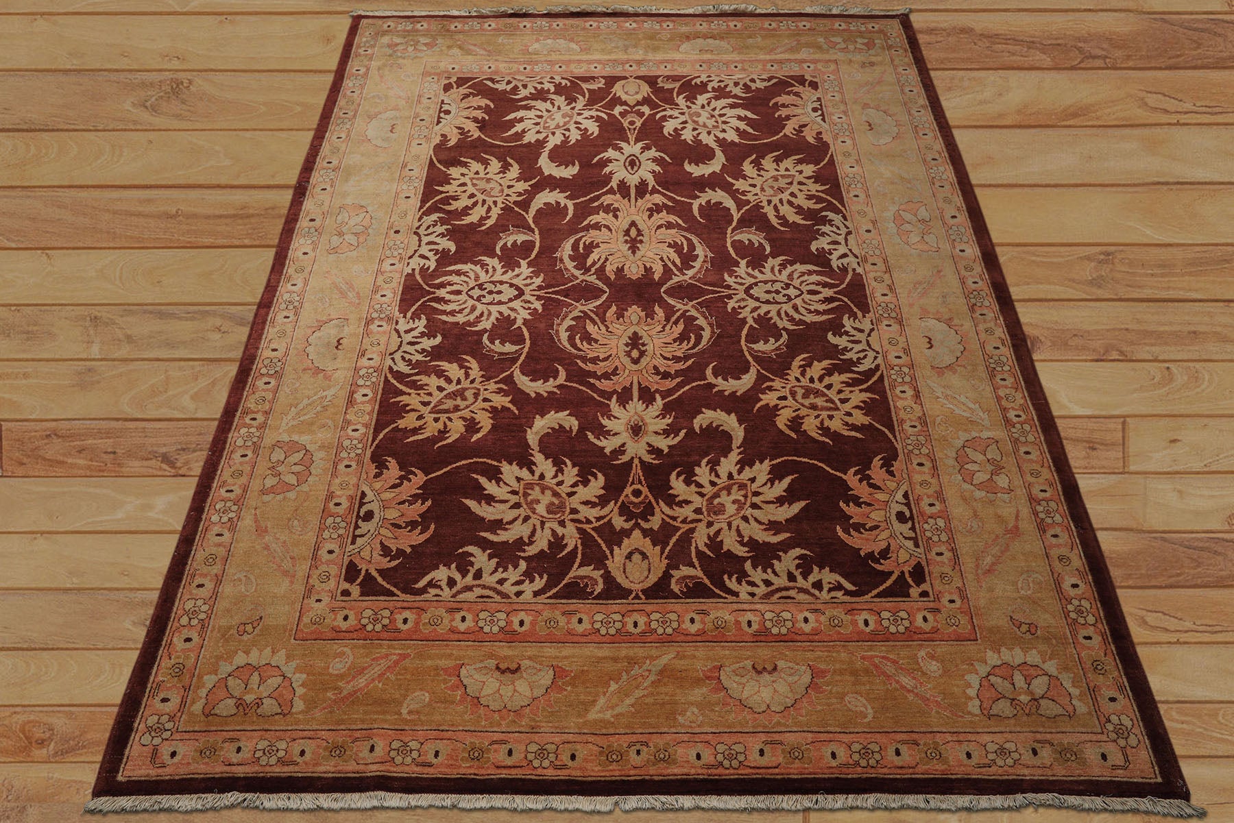 8x10 Maroon, Blush, Peach Color Hand Knotted Agra Wool Traditional Oriental Rug