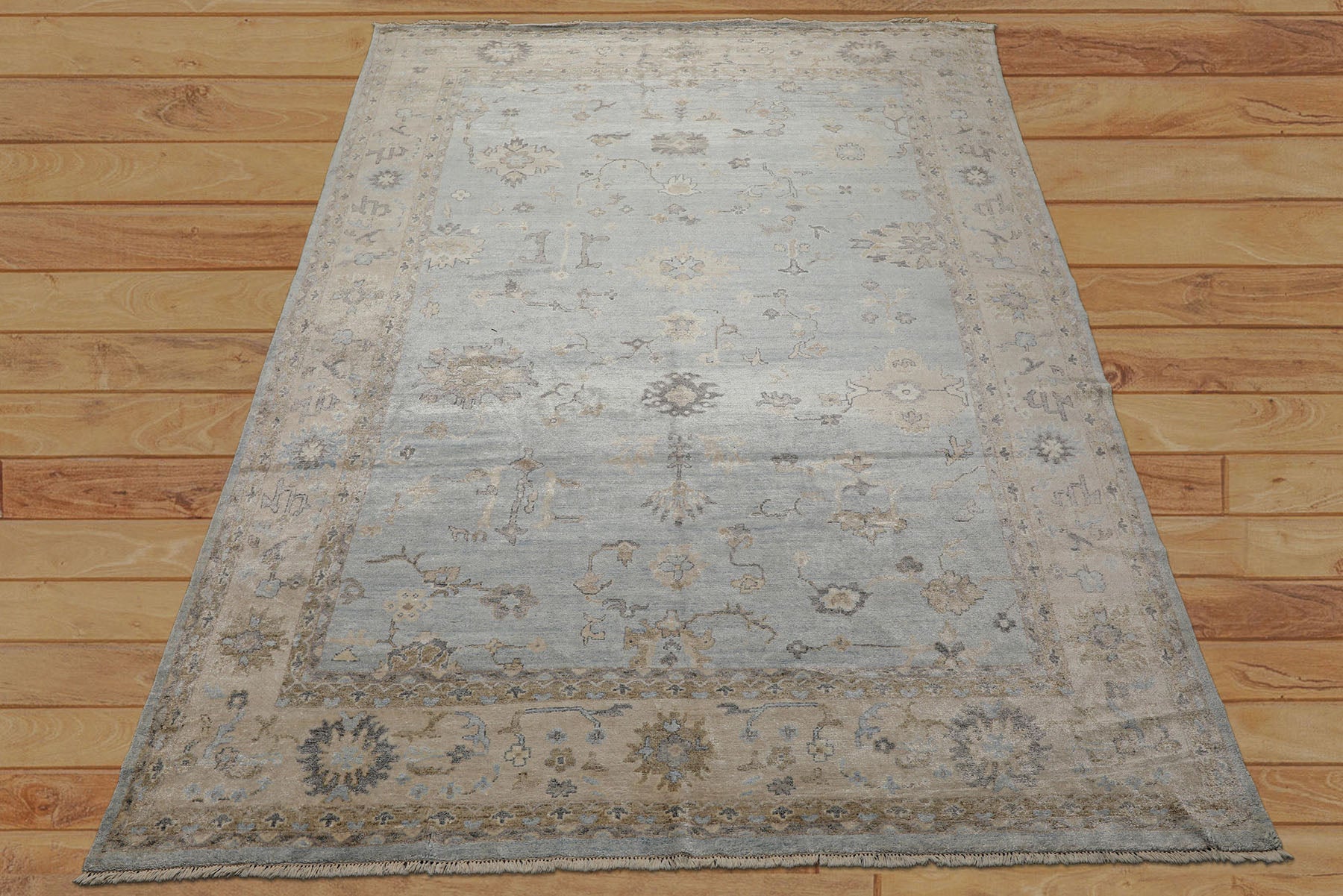 8x10 Blue, Beige, Brown Color Hand Knotted Oushak Bamboo Silk Traditional Oriental Rug