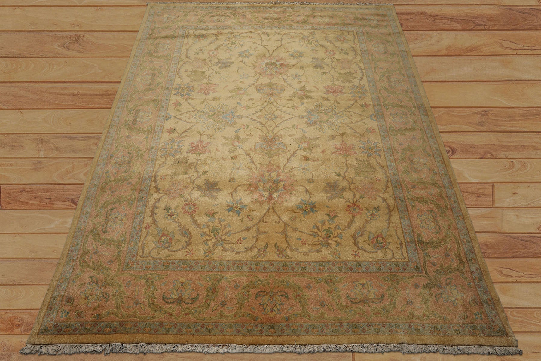 9x12 Light Gold, Brown, Green Color Hand Knotted Oushak Wool Traditional Oriental Rug