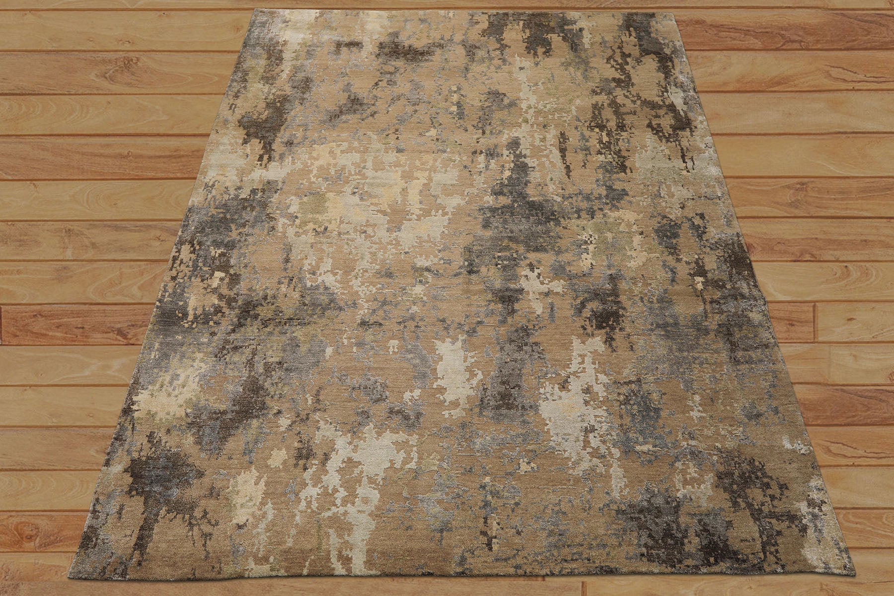 8x10 Brown, Gray, Beige Color Hand Knotted Sherpa Wool & Bamboo Silk Modern Oriental Rug