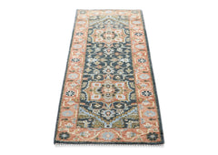 Runner Slate, Blush, Sage Color Hand Knotted Oushak Wool Traditional Oriental Rug