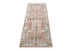 Runner Blush, Gray, Blue Color Hand Knotted Oushak Wool Transitional Oriental Rug