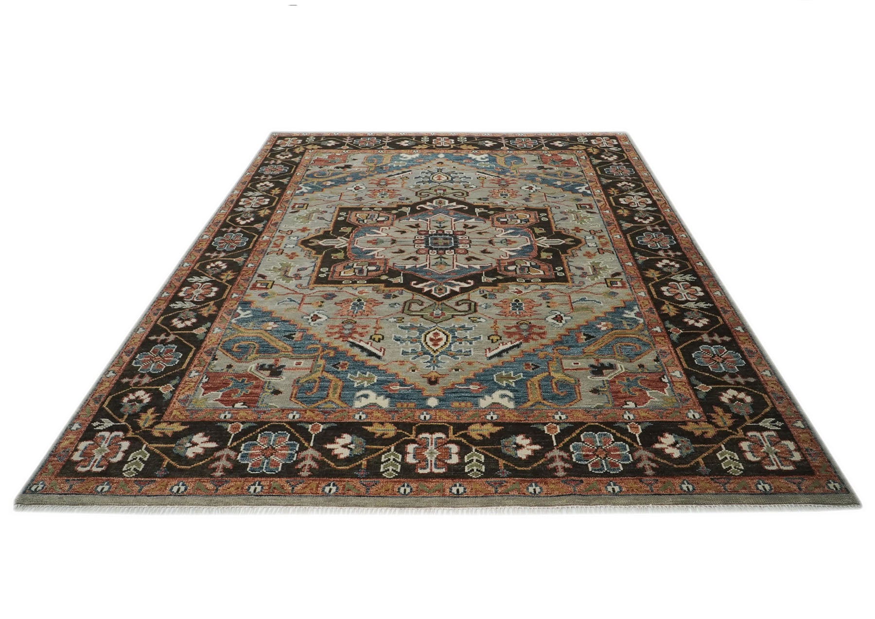 10x14 Gray, Green, Rust Color Hand Knotted Oushak Wool  Oriental Rug