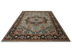 10x14 Gray, Green, Rust Color Hand Knotted Oushak Wool  Oriental Rug