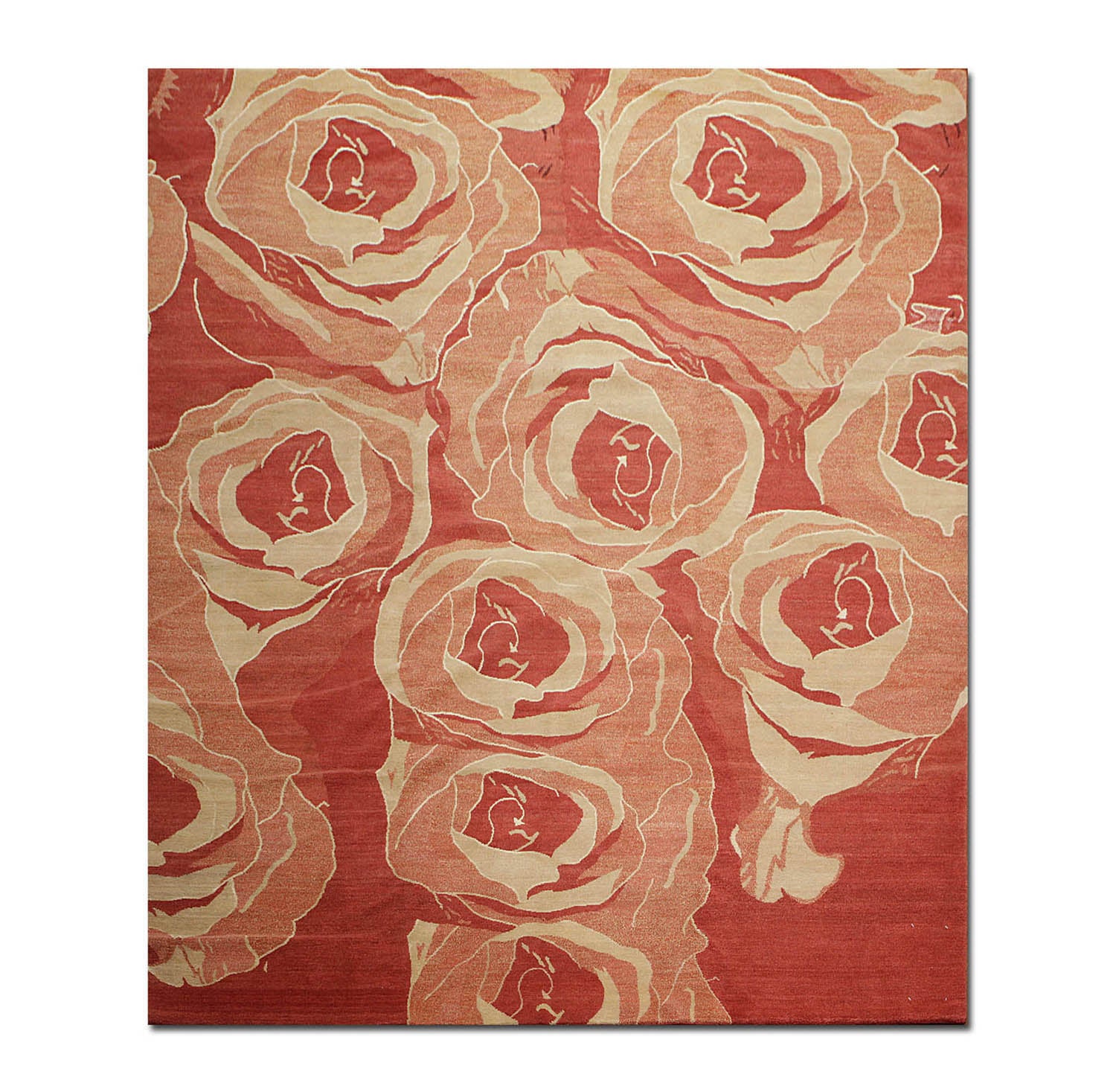 8x10 Red, Gold, Rust Color Hand Knotted Floral Wool & Silk Modern Oriental Rug