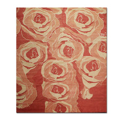 8x10 Red, Gold, Rust Color Hand Knotted Floral Wool & Silk Modern Oriental Rug