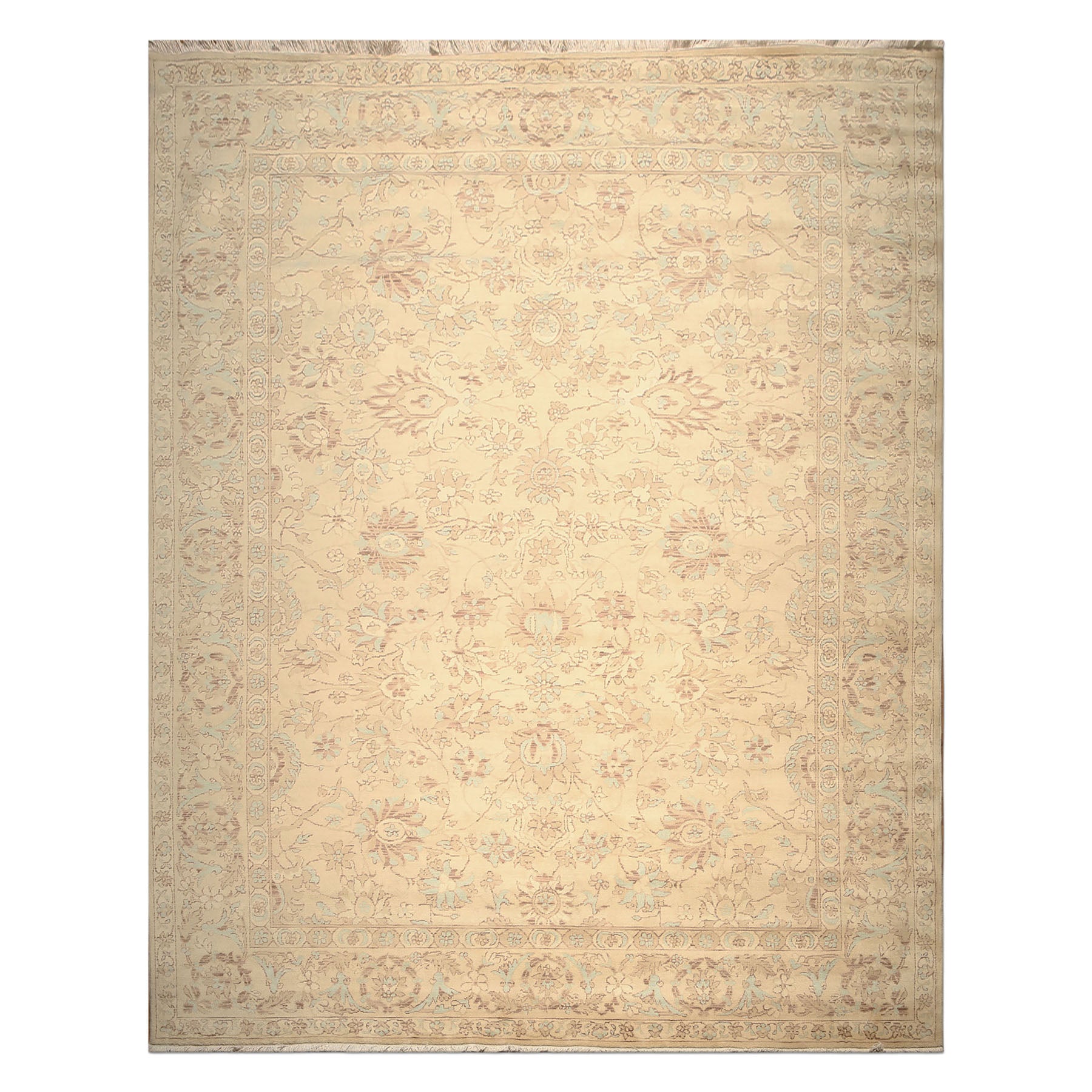 9x12 Beige, Aqua, Brown Color Hand Knotted  Wool Traditional Oriental Rug
