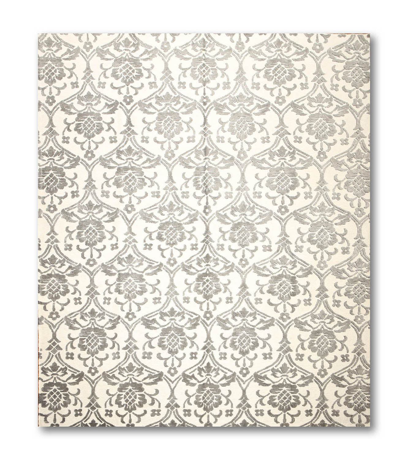 8x10 Ivory, Ivory, Color Hand Knotted Floral Wool & Silk Modern Oriental Rug