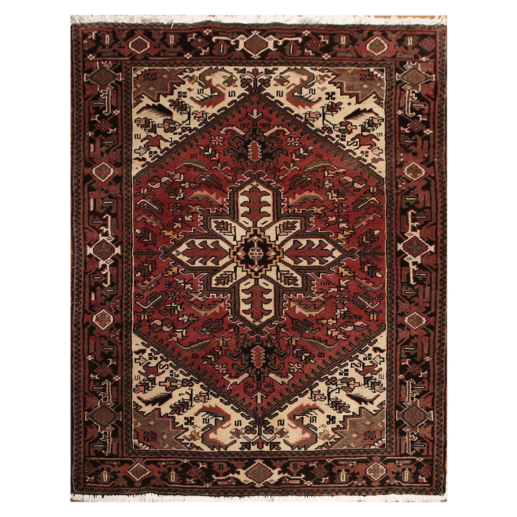 5x7 Rust, Ivory, Charcoal Color Hand Knotted Heriz Wool Traditional Oriental Rug