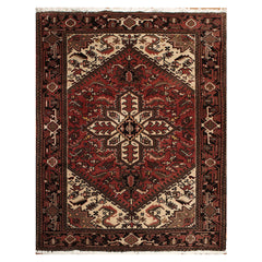 5x7 Rust, Ivory, Charcoal Color Hand Knotted Heriz Wool Traditional Oriental Rug