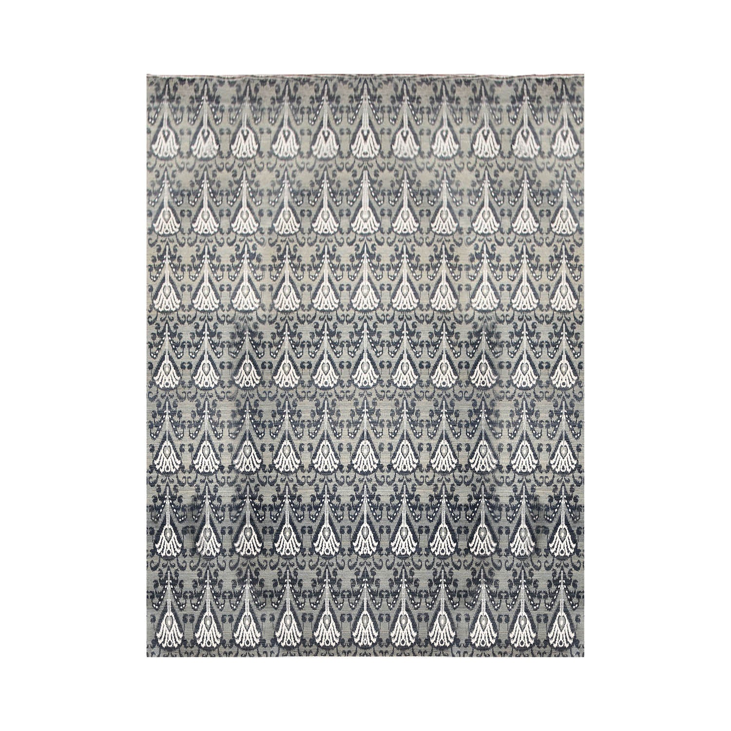 9x12 Gray, Blue, Ivory Multi Color Hand Knotted All-Over 100% Wool Transitional Oriental Rug