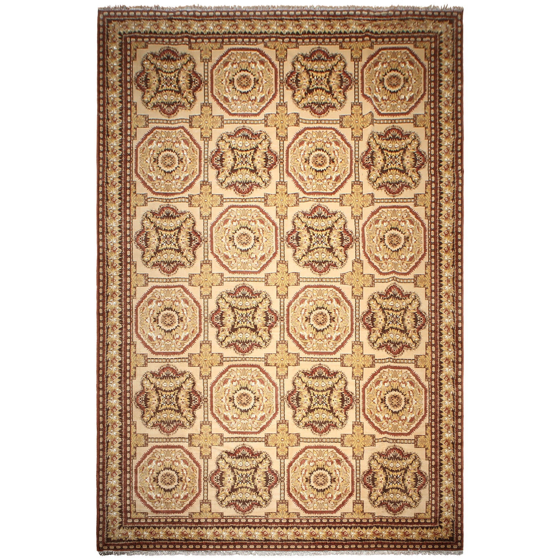 Palace Beige, Brown, Rust Color Hand Knotted Persian Wool & silk Traditional Oriental Rug