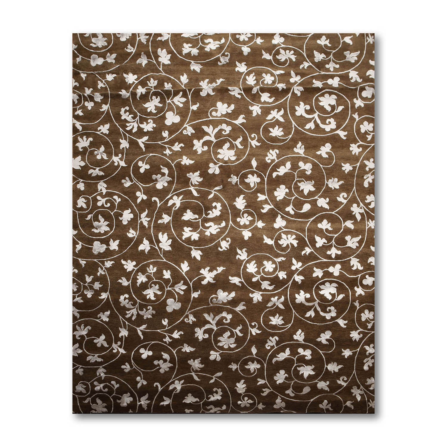 8x10 Brown, Silver, Color Hand Knotted All-Over 100% Wool Transitional Oriental Rug