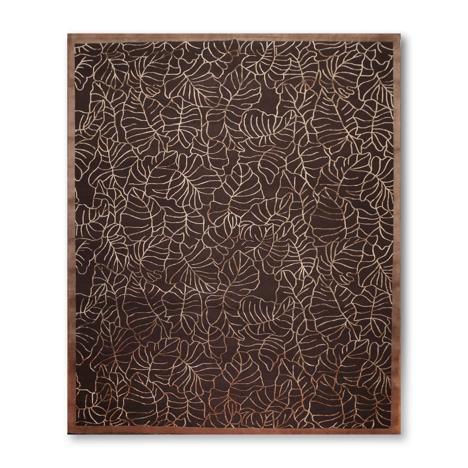 8x10 Brown, , Color Hand Knotted All-Over Wool & Silk Modern Oriental Rug